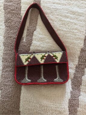 Anthropologie Fiona Beaded Brown and Red Martini Clutch